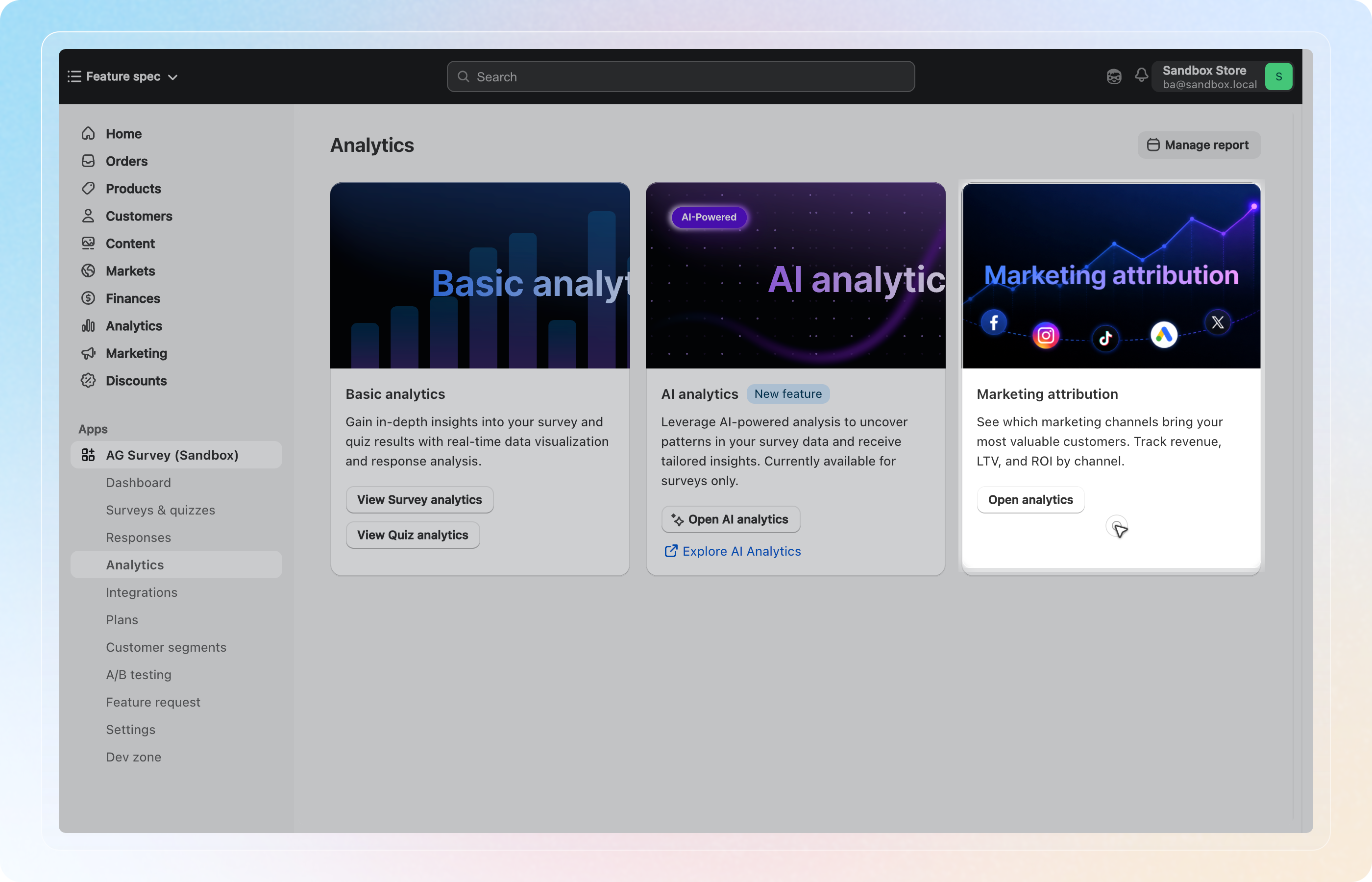Marketing attribution card on the Analytics page